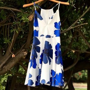 White Dress with Blue Flower Designs